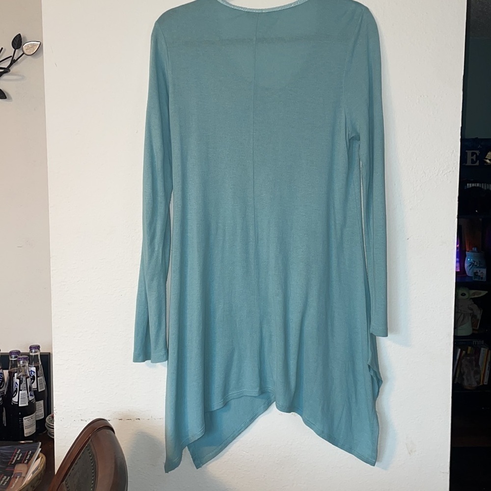 Soft Surroundings Blue Metallic Sofia Swing Long Sleeve Tunic Top Size PM - Picture 4 of 5